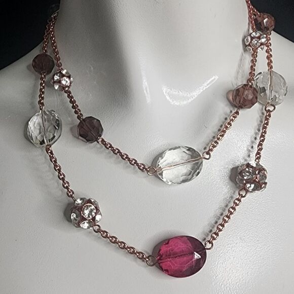 Liz Claiborne Rose Gold, Pink, & Clear Multilayer Necklace - Picture 2 of 3